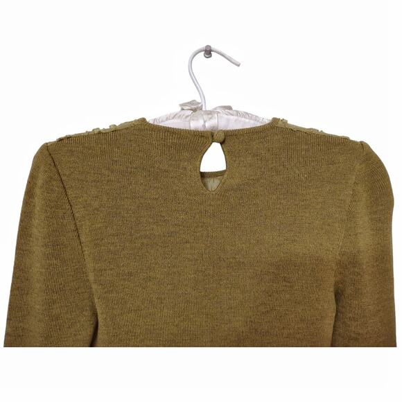 VALENTINO Mustard Green Sweater Long Sleeve Velvet Burnout Mesh Designer Top - Picture 8 of 12